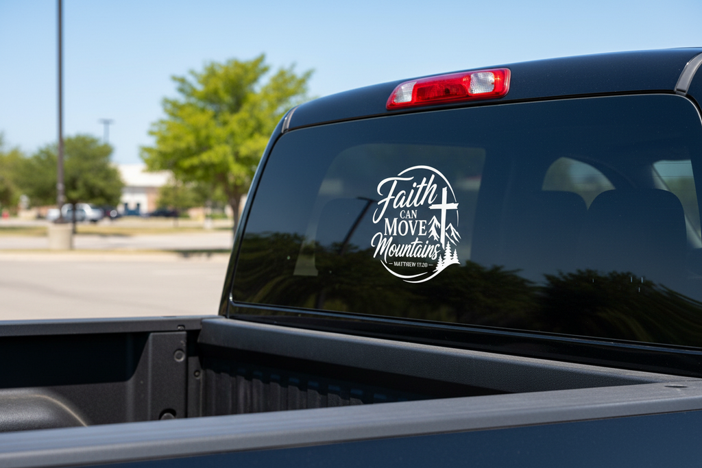 Faith Can Move Mountains - Small White Decal Driver Side