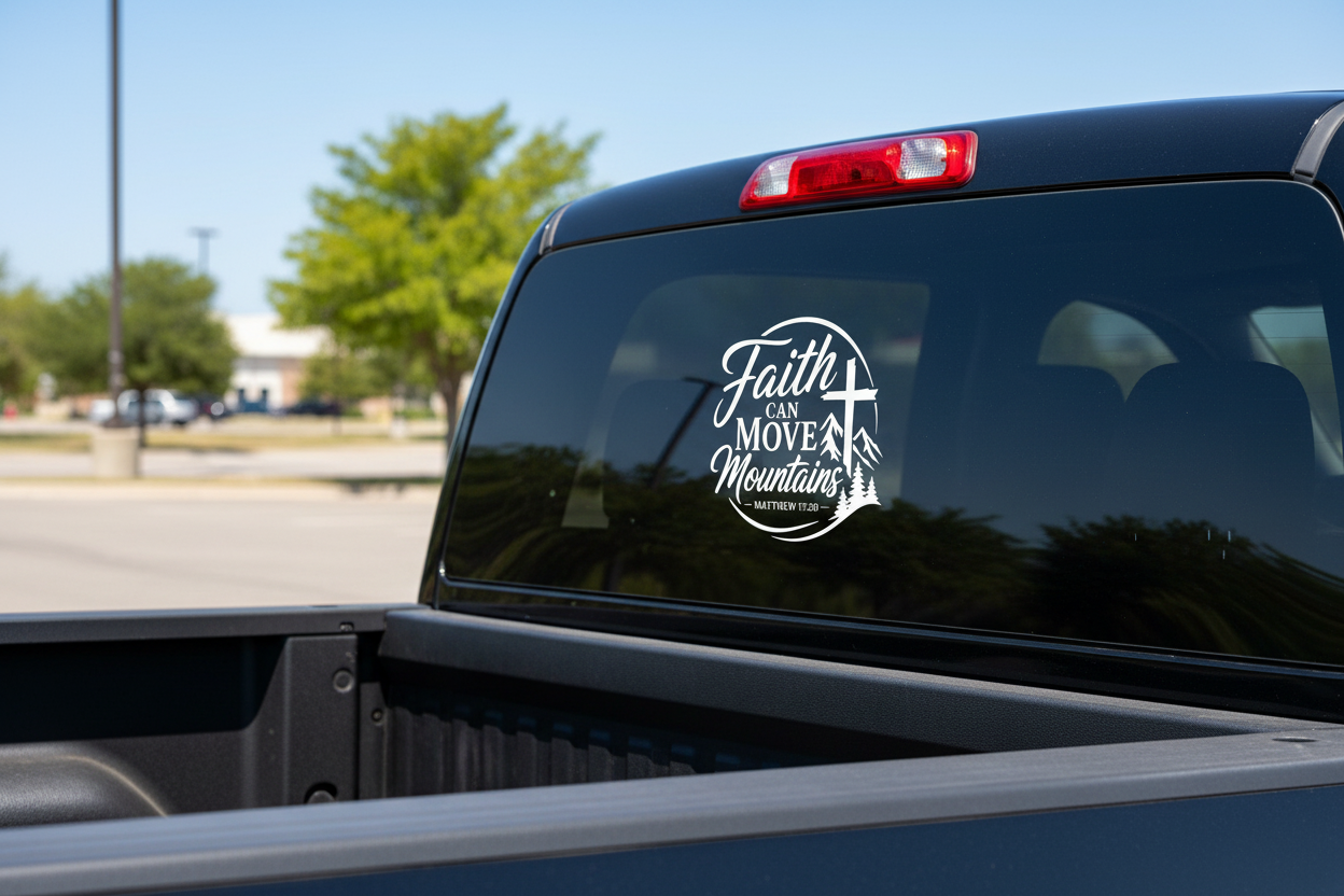 Faith Can Move Mountains - Small White Decal Driver Side