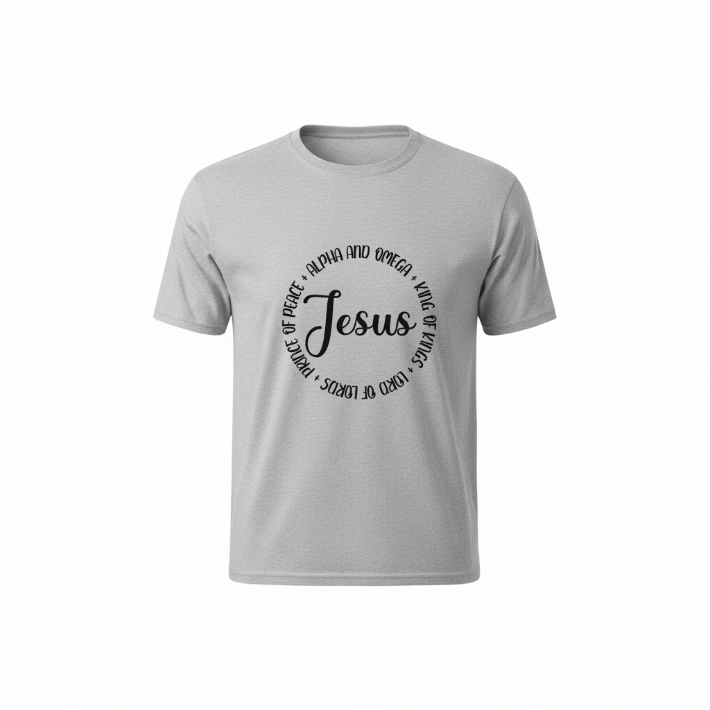 Names of God HTV t-shirt in grey, square catalog image