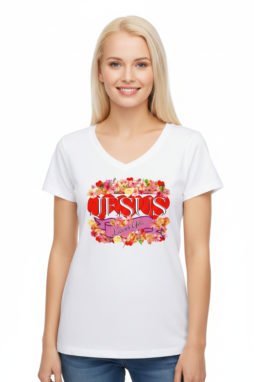 Jesus Loves You V-Neck Mockup